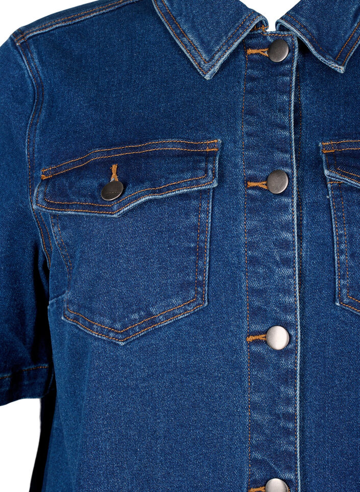 Denim jurk met knopen en korte mouwen, Blauw, Packshot image number 2