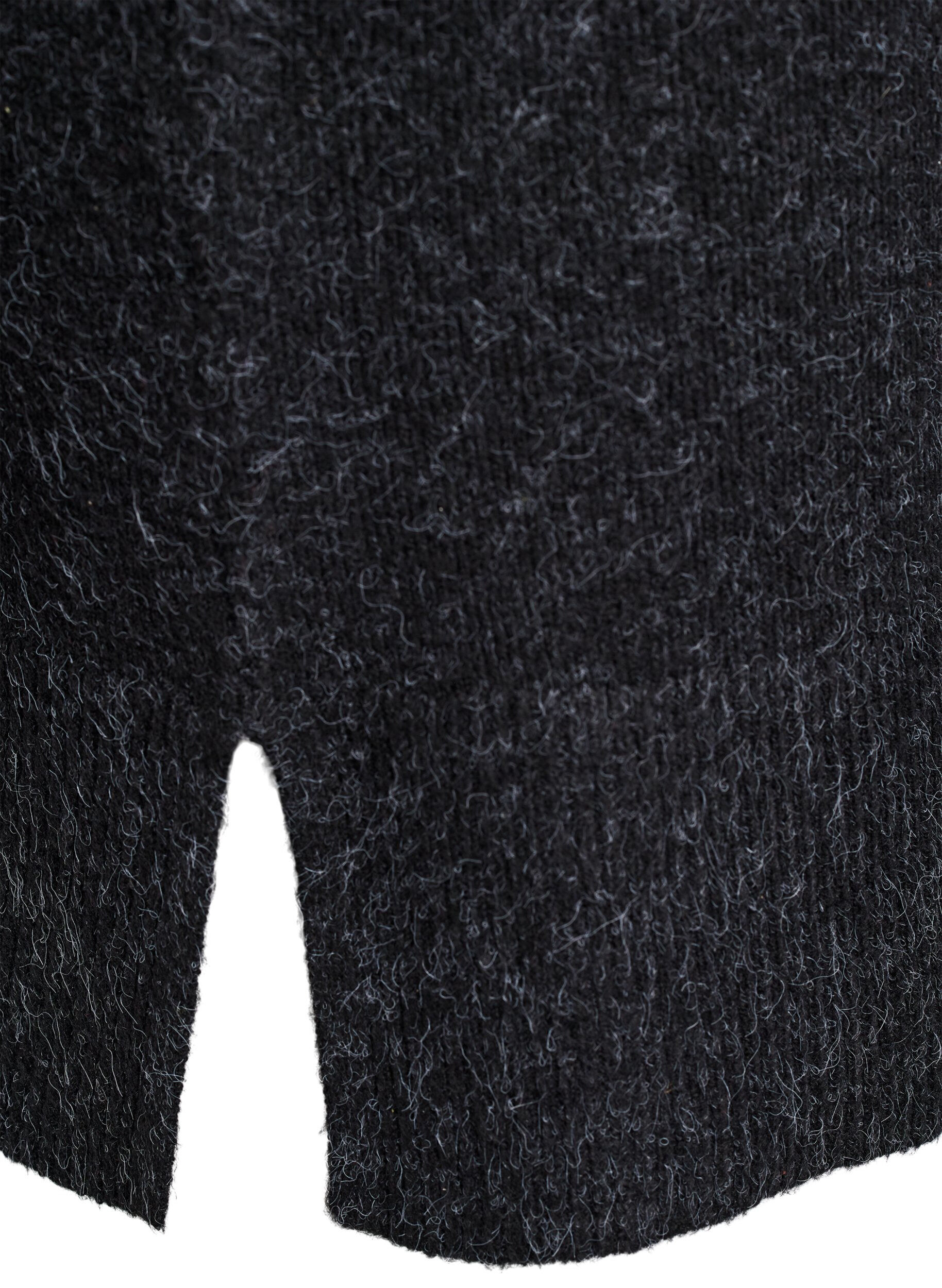 Zizzi Korte gebreide jurk met golvende zoom en splitjes, Grijs, Packshot image number 3