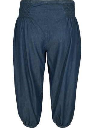 Losse katoenen broek met smokwerk, Medium Blue Denim, Packshot image number 1
