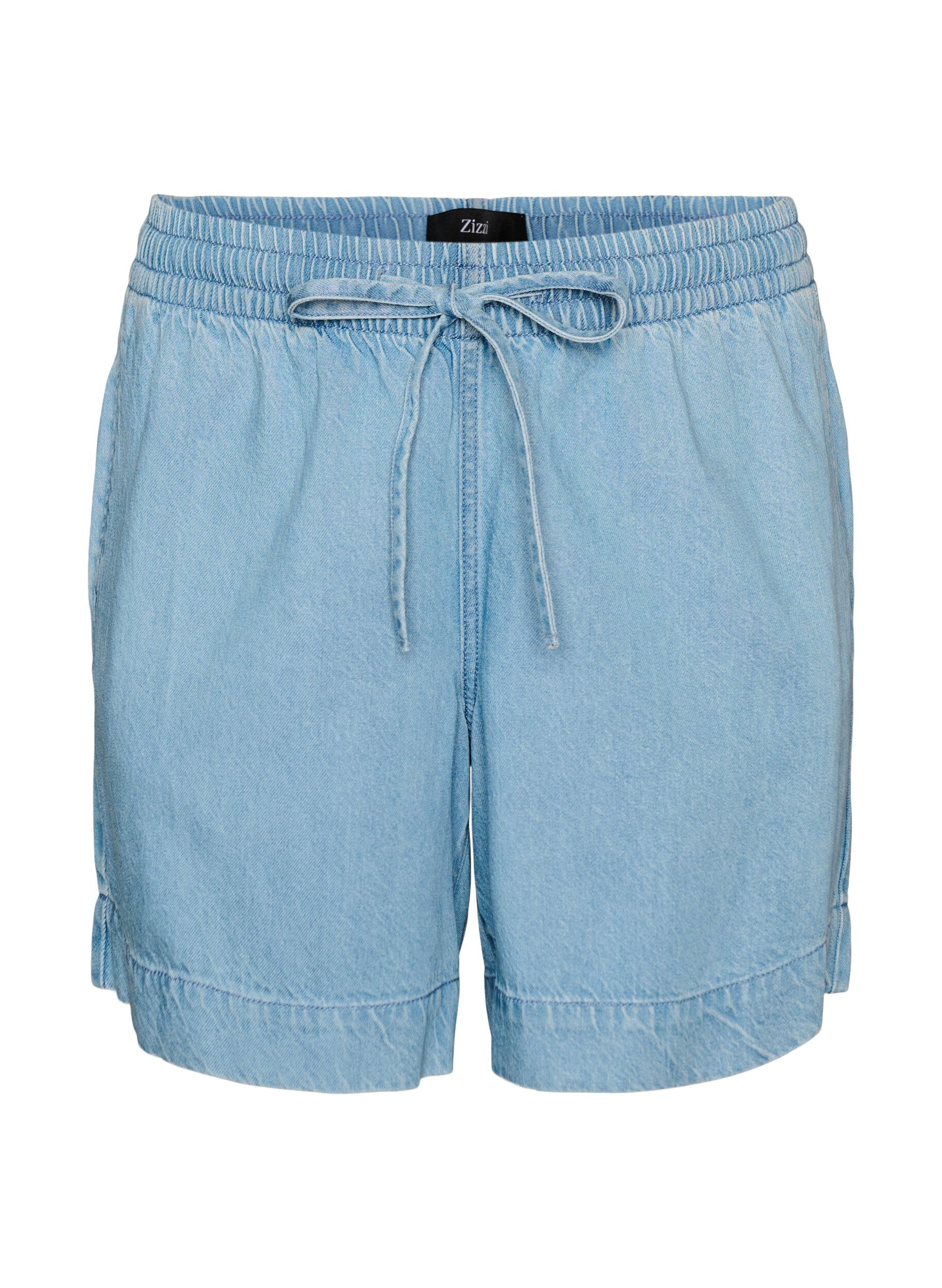 ZizziDenim-look shorts met een elastische tailleband en trekkoord, Blauw, Packshot image number 0