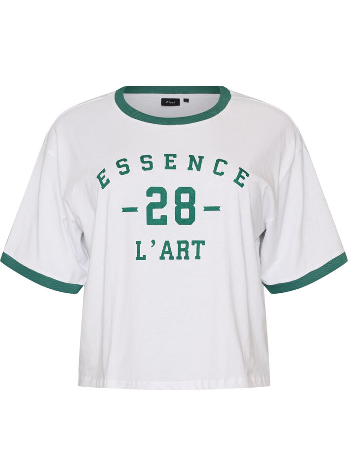 Katoenen T-shirt met tekstprint en boxy fit, Wit, Packshot image number 0