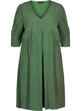 Viscose jurk met 3/4 mouwen, Dark Ivy, Packshot image number 0