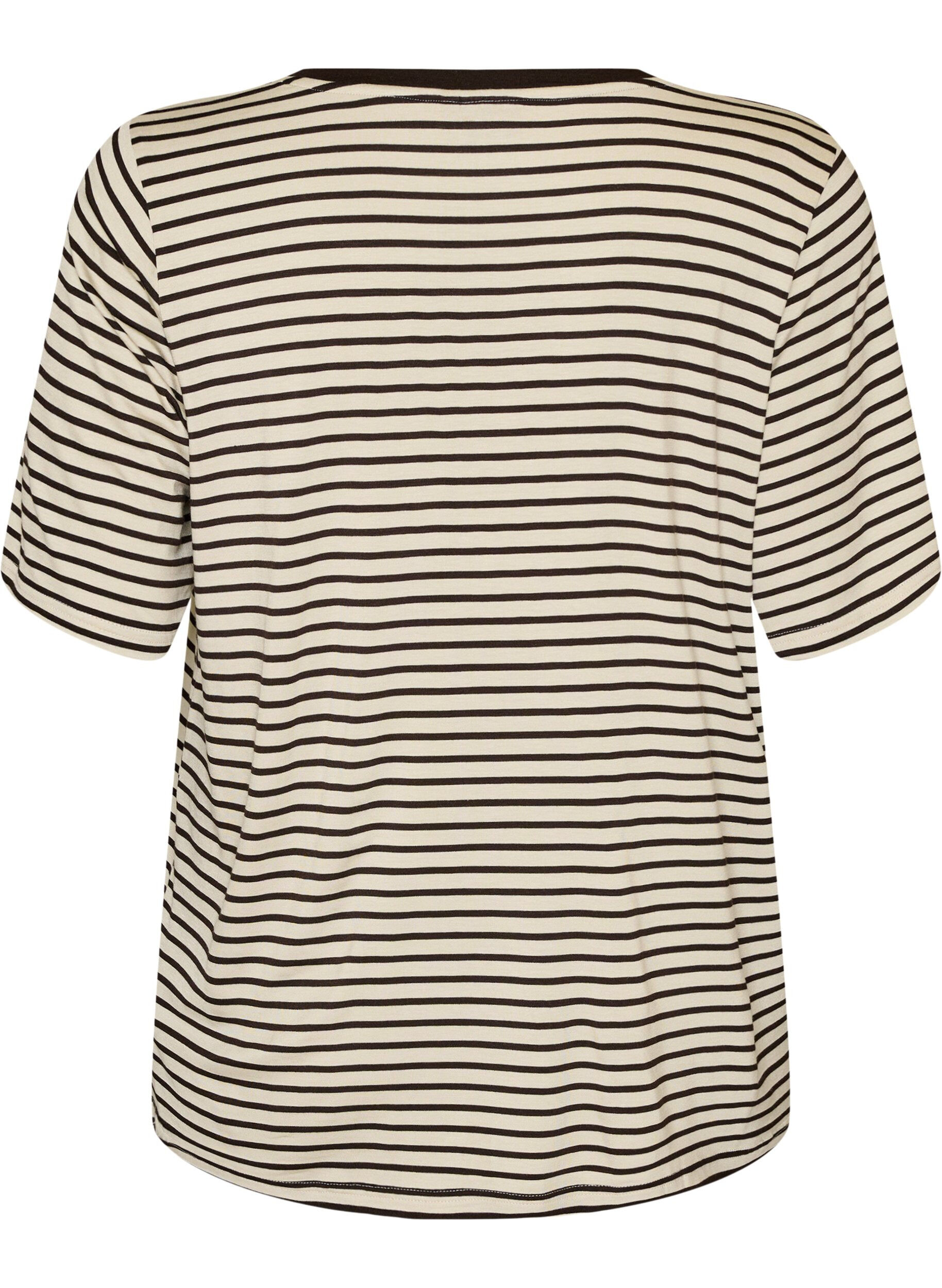 ZizziT-shirt met TENCEL&trade; Lyocell en strepen, Bruin, Packshot image number 1