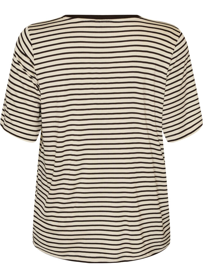 T-shirt met TENCEL&trade; Lyocell en strepen, Bruin, Packshot image number 1