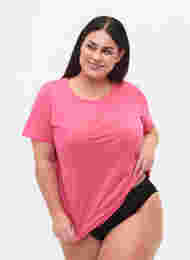 Zizzi Vrouwen Grote Maten T-shirt Katoen Ronde Hals Print Maat 42-60, Hot Pink Create, Model