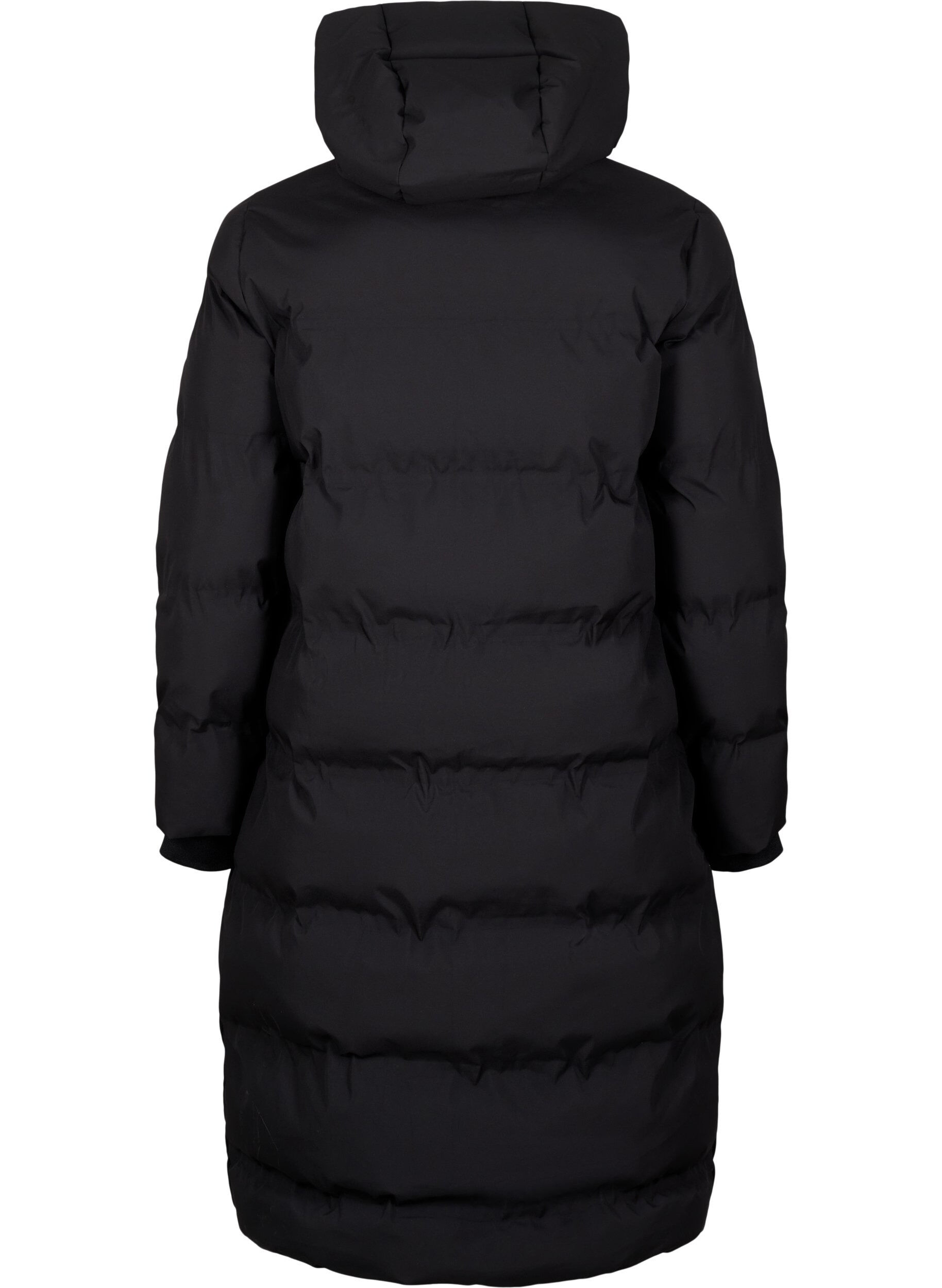 ZizziLange puffer winterjas met capuchon, Zwart, Packshot image number 1