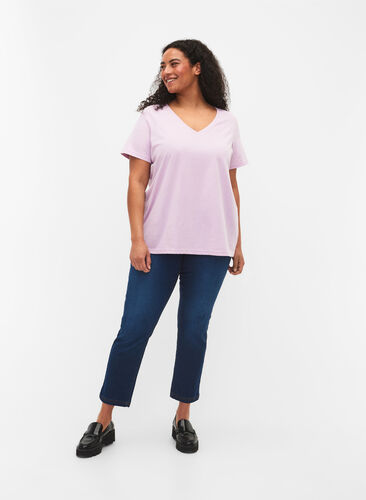 T-shirt met korte mouwen en v-hals, Lavender Frost, Model image number 2
