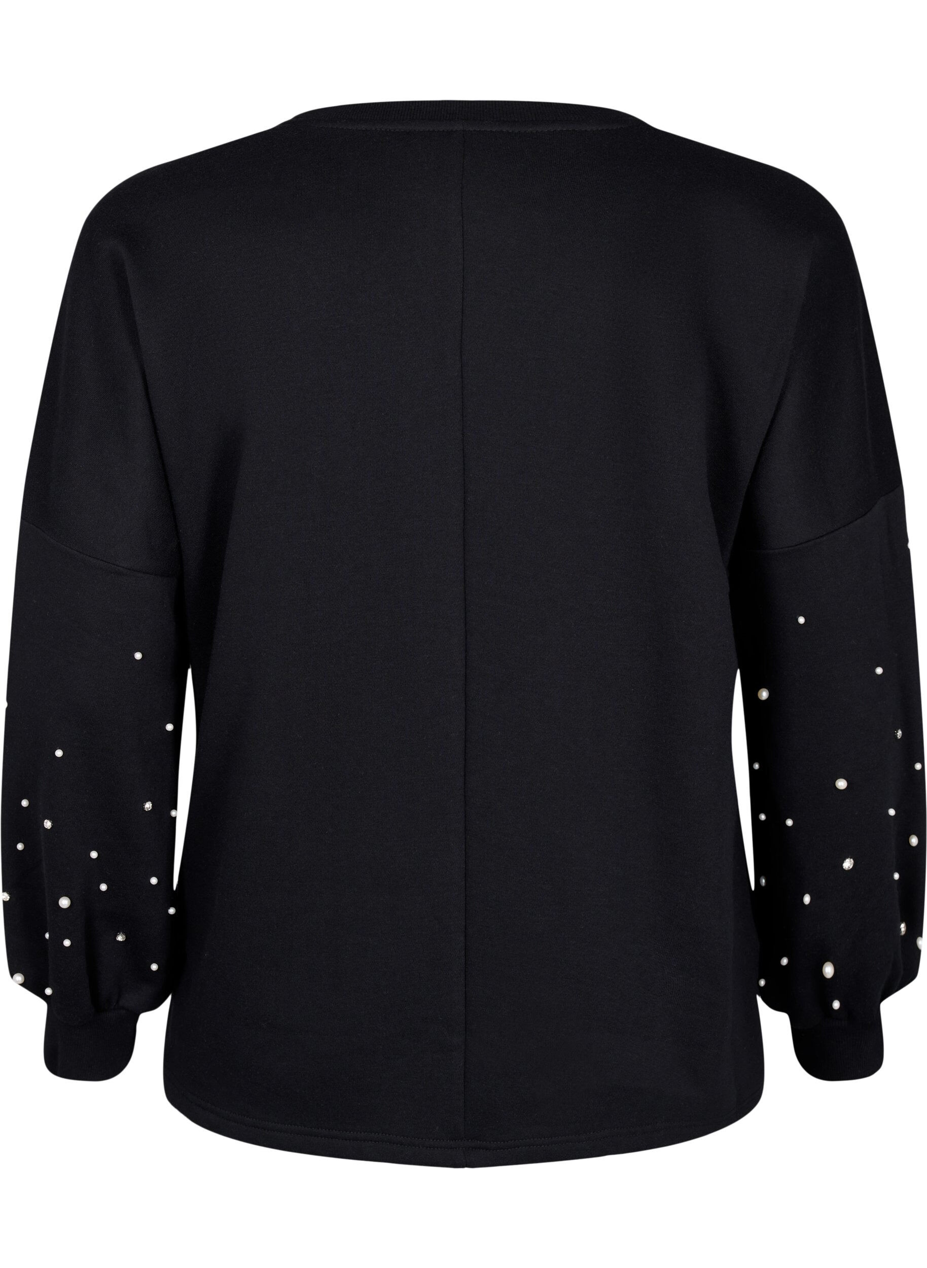 Zizzi Sweatshirt met kralen, Black, Packshot image number 1