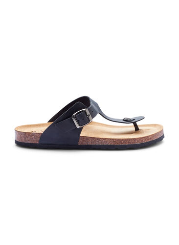 Leren sandaal met scheurband en brede pasvorm, Black, Packshot image number 0