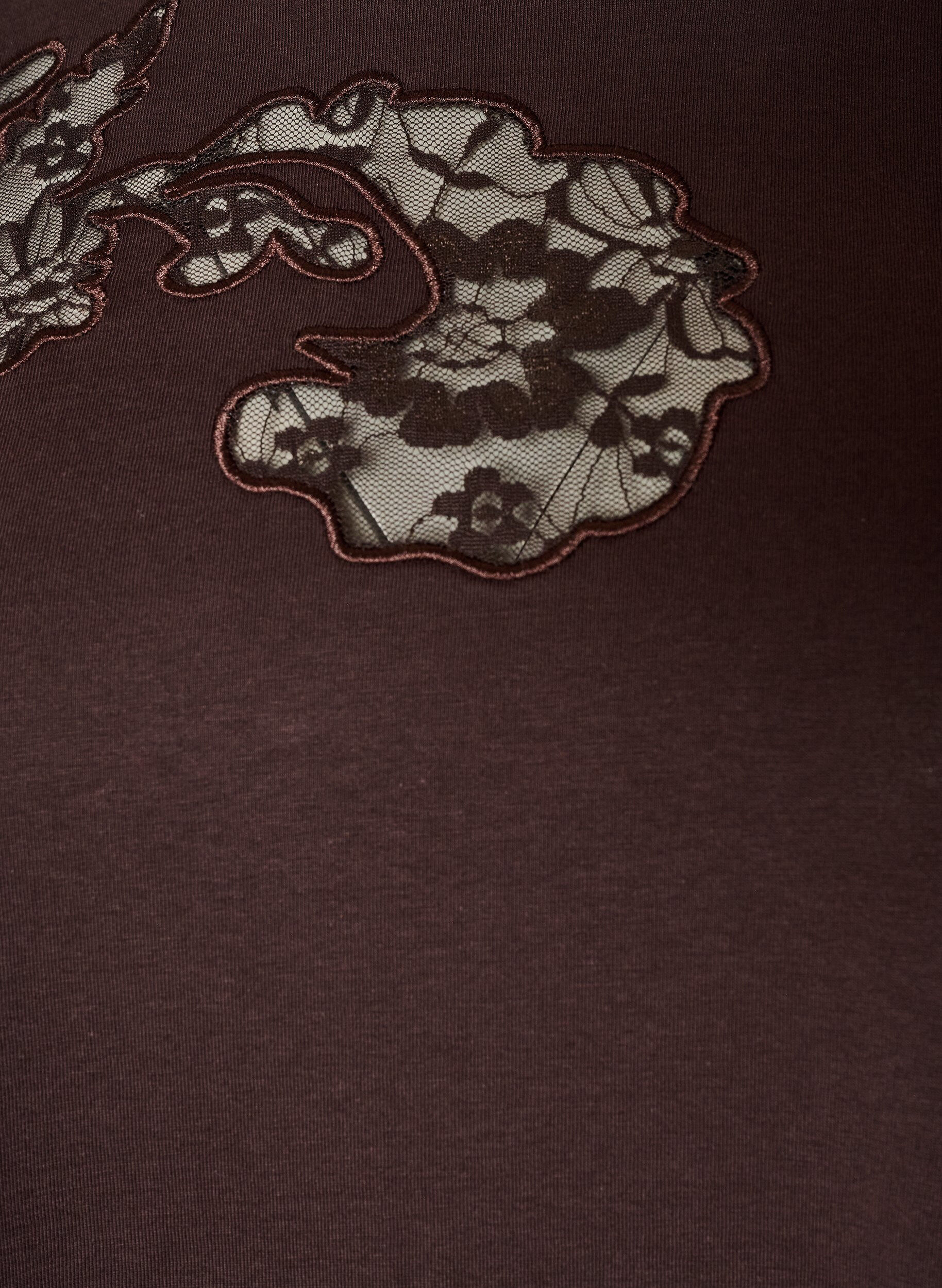 ZizziKatoenen T-shirt met kanten applicaties, Bruin, Packshot image number 2