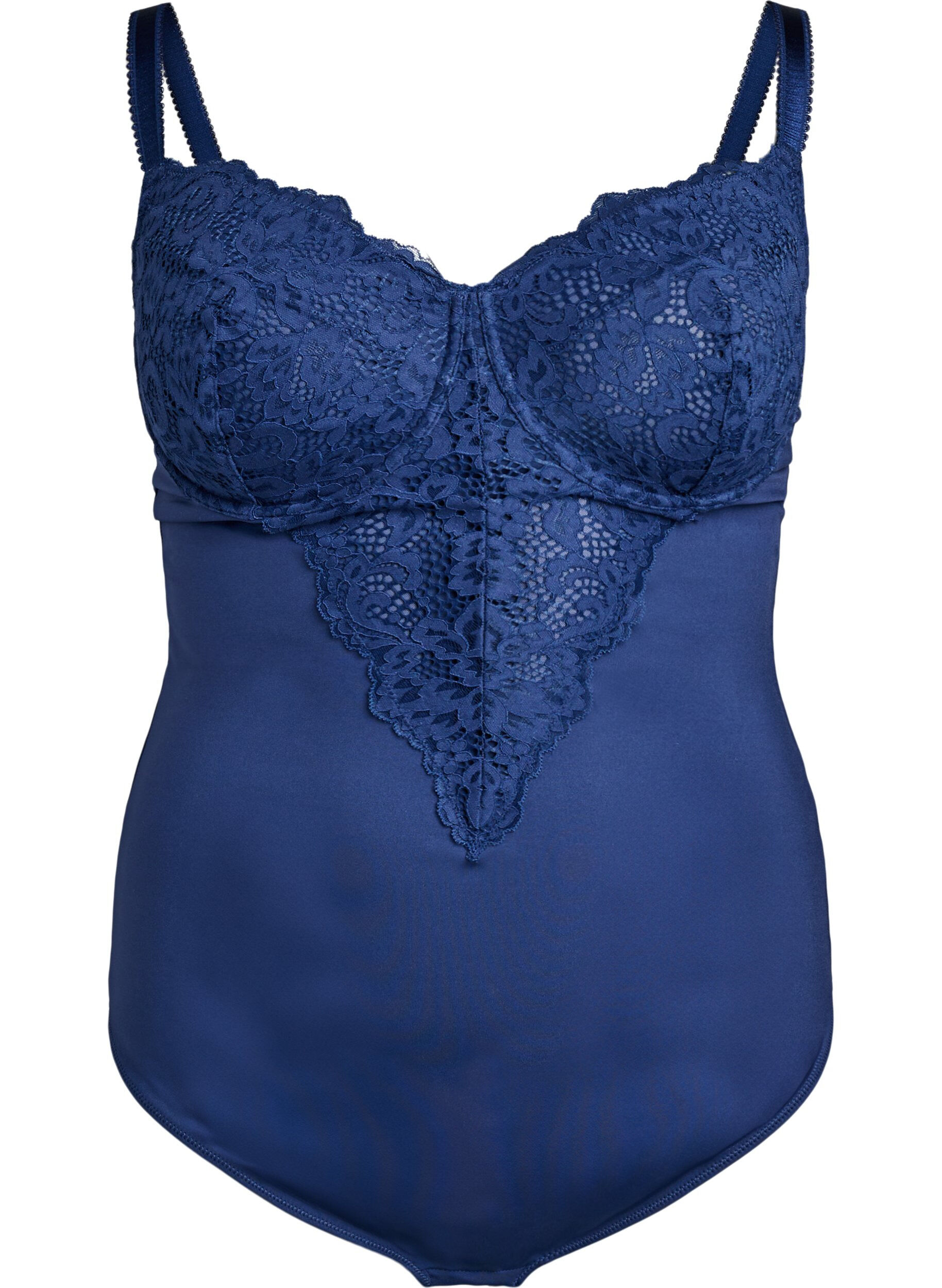 Zizzi Bodystocking met beugels en kanten details, Blauw, Packshot image number 0