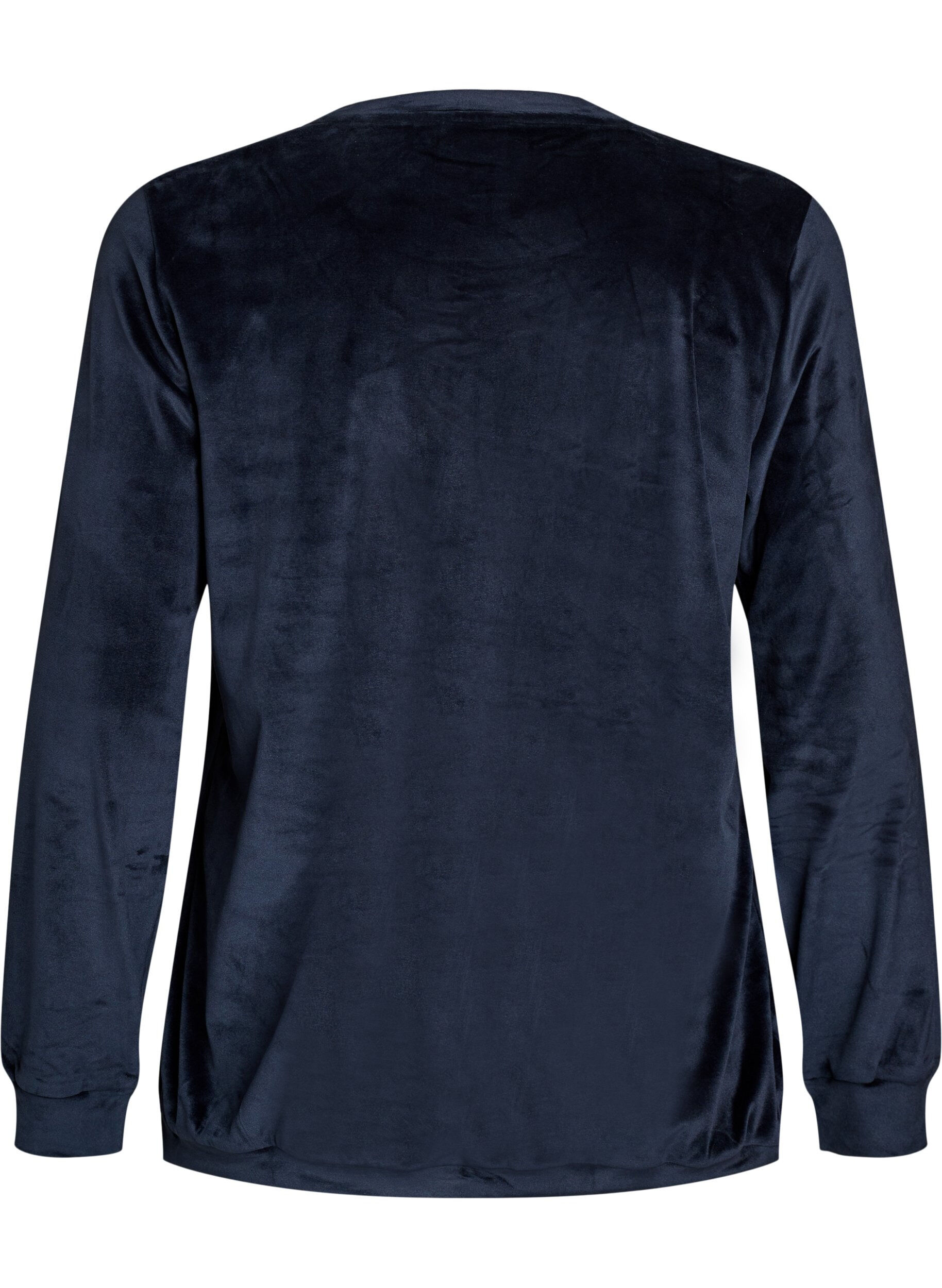 ZizziVelours blouse met geborduurde tekst, Blauw, Packshot image number 1