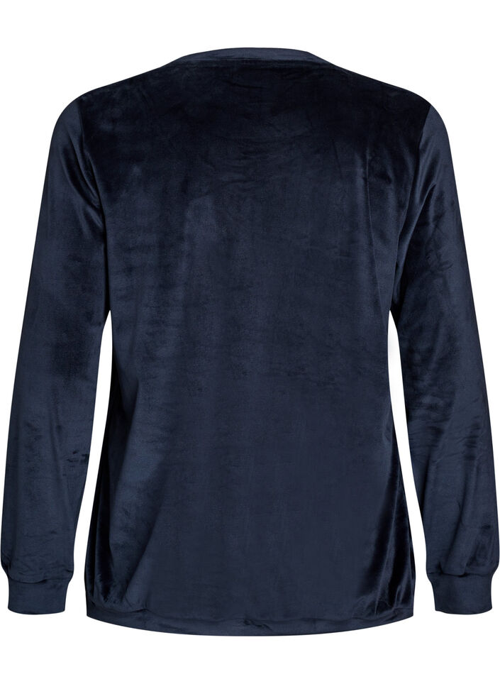 Velours blouse met geborduurde tekst, Blauw, Packshot image number 1