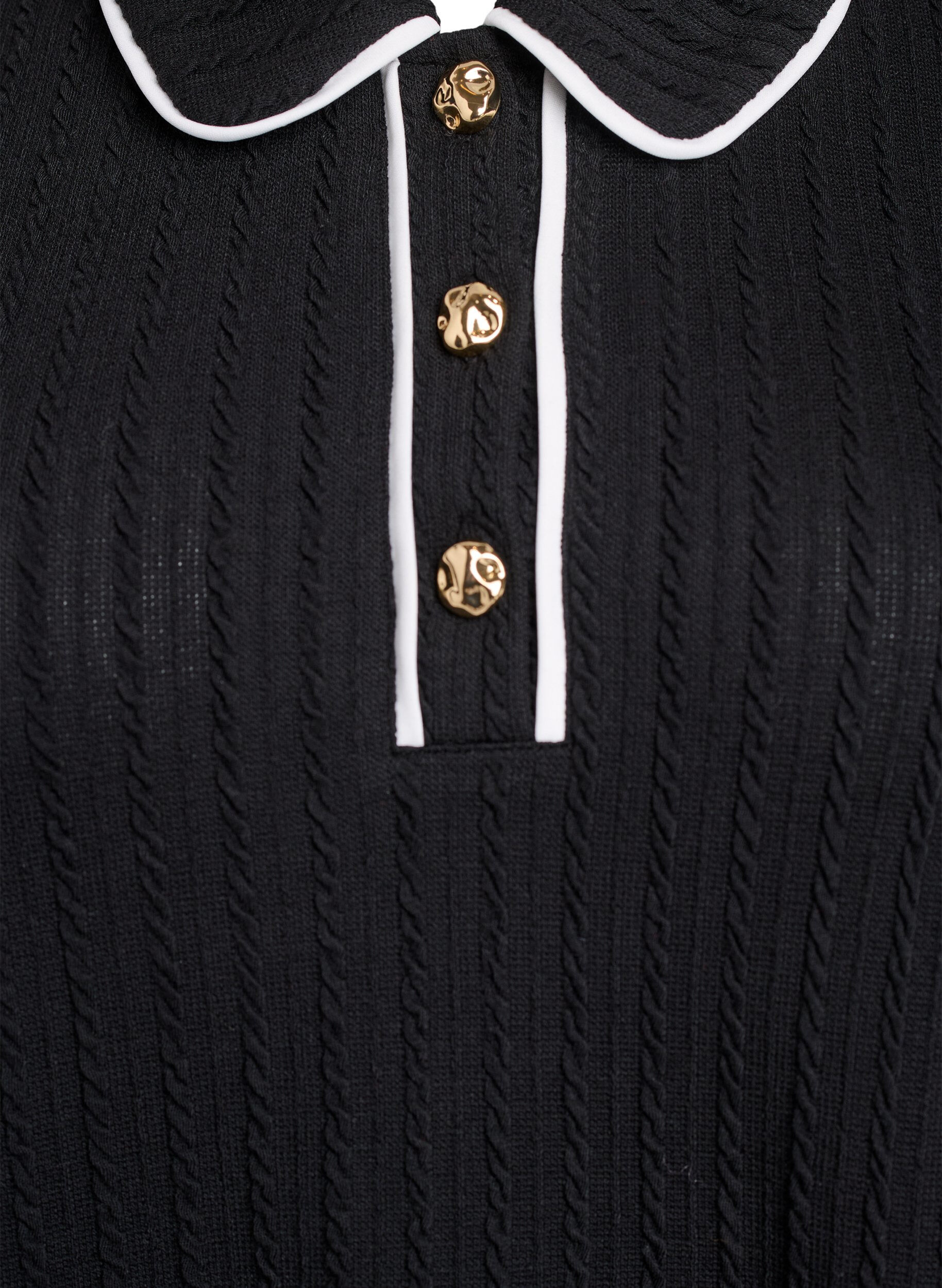 Zizzi Jersey poloshirt met textuur en contrasterende biezen, Zwart, Packshot image number 2