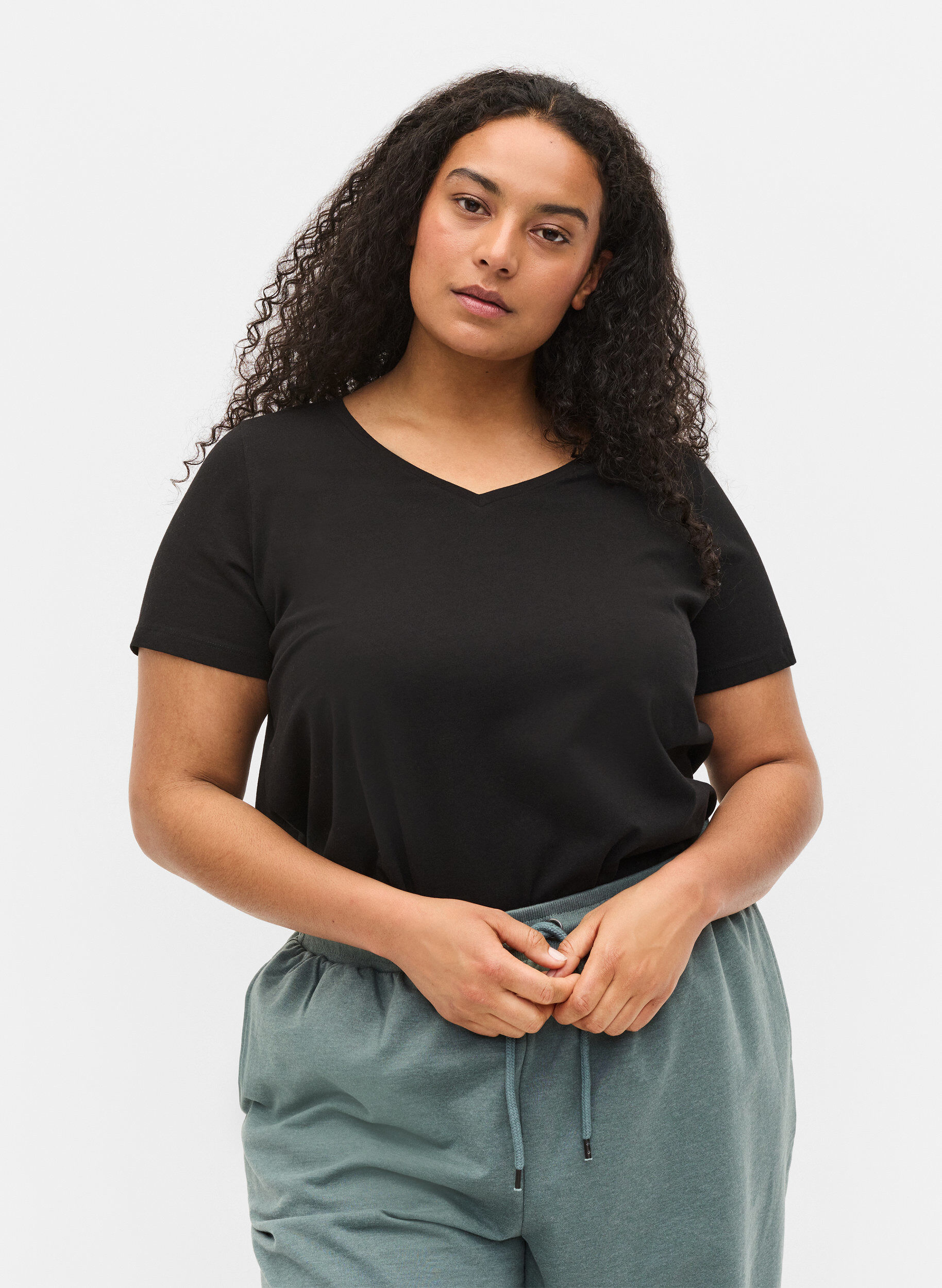 Zizzi Basic t-shirt, Zwart, Model image number 0