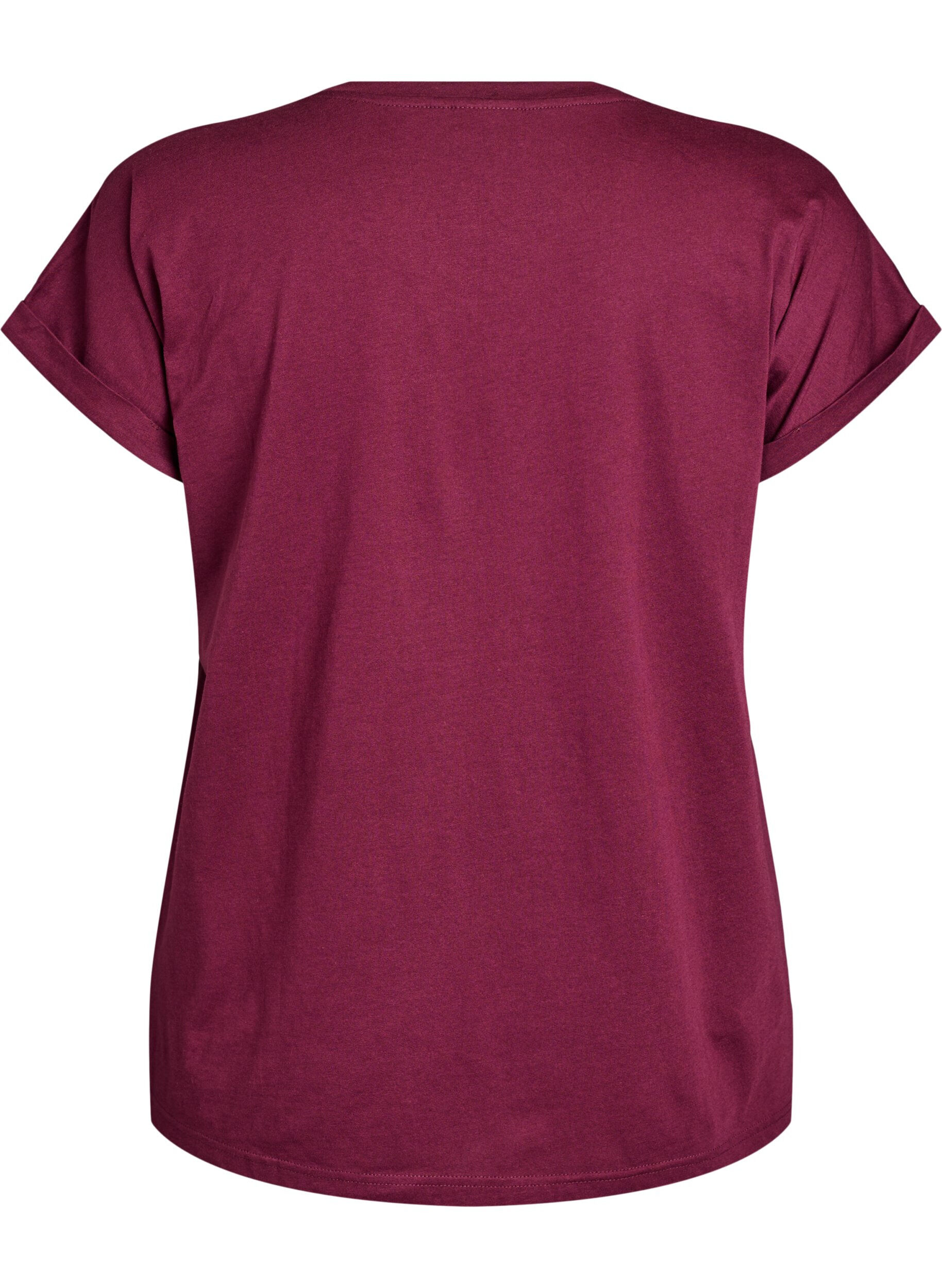 Zizzi T-shirt met korte mouwen van katoenmix, Donker Bordeaux, Packshot image number 1