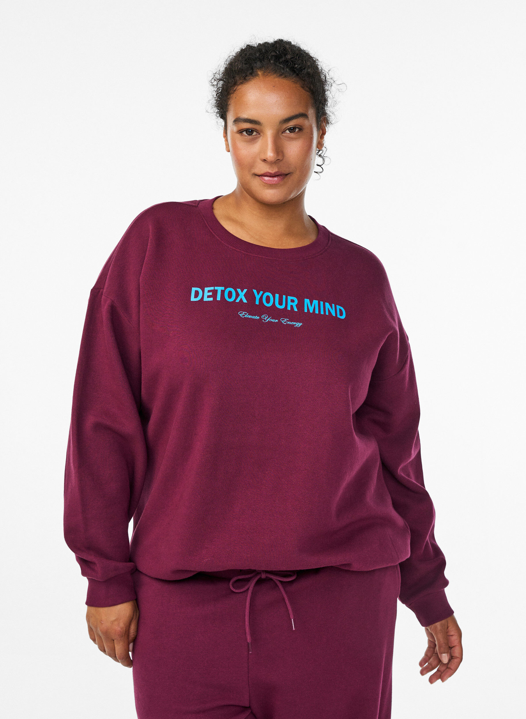 Zizzi Het sweatshirt met tekstprint, Donker Bordeaux, Model image number 0