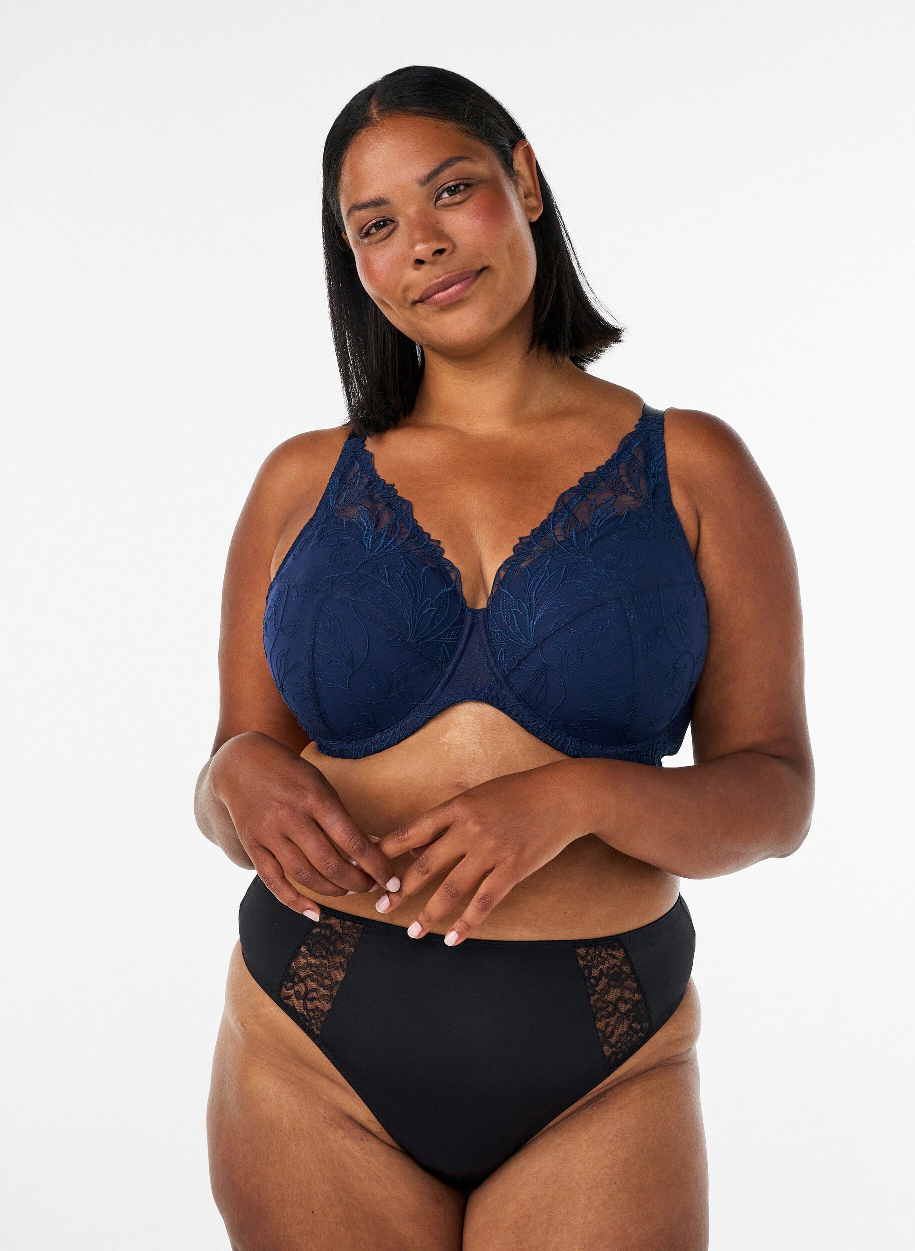 ZizziGewatteerde kanten beha met beugel, Blauw, Model image number 1