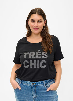 T-shirt van biologisch katoen met studs, Black W. TRÉS, Model image number 0