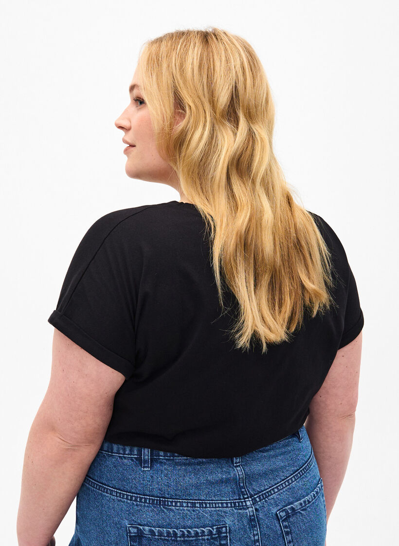 T-shirt van biologisch katoen met gouden opdruk, Black W. Free, Model image number 1