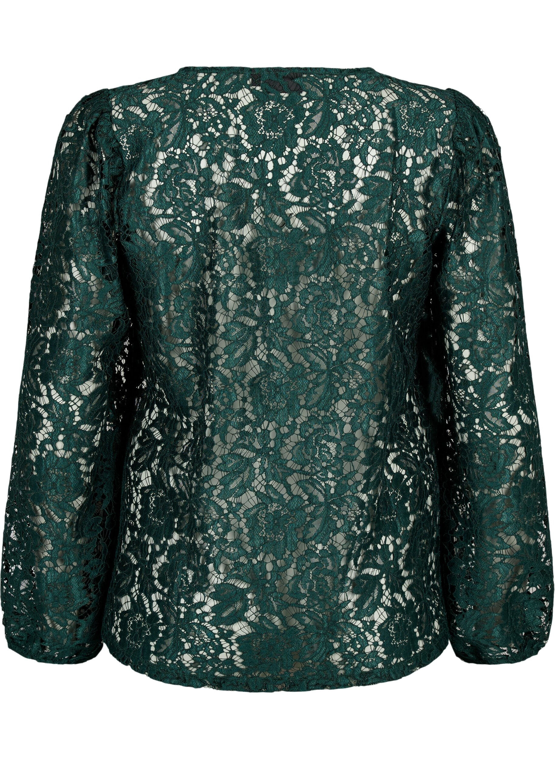 Zizzi FLASH - Kanten blouse met lange mouwen, Scarab, Packshot image number 1