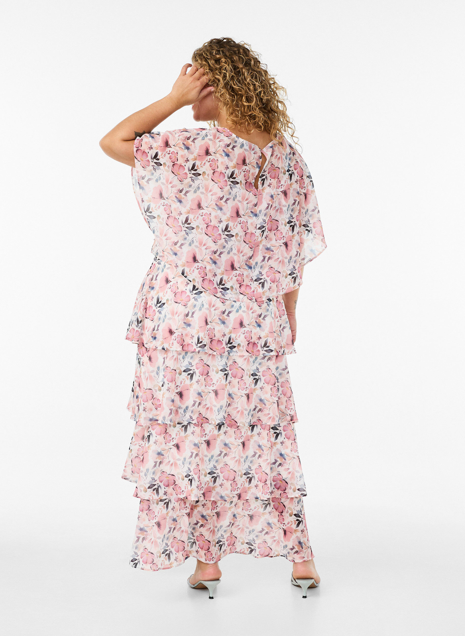 ZizziMaxi jurk met ruches en afneembare cape, Wit, Model image number 2