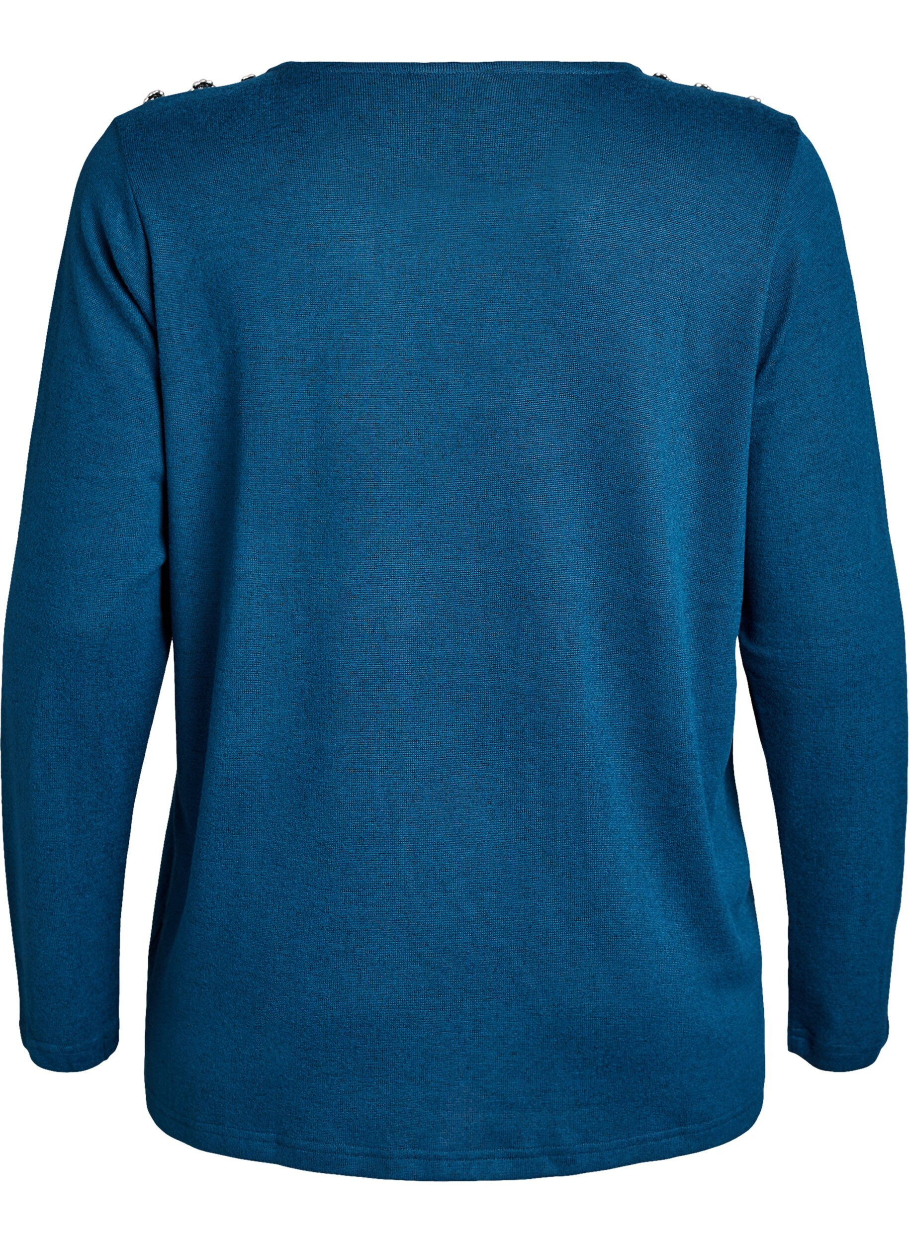 Zizzi Blouse met decoratieve knopen, Blauw, Packshot image number 1