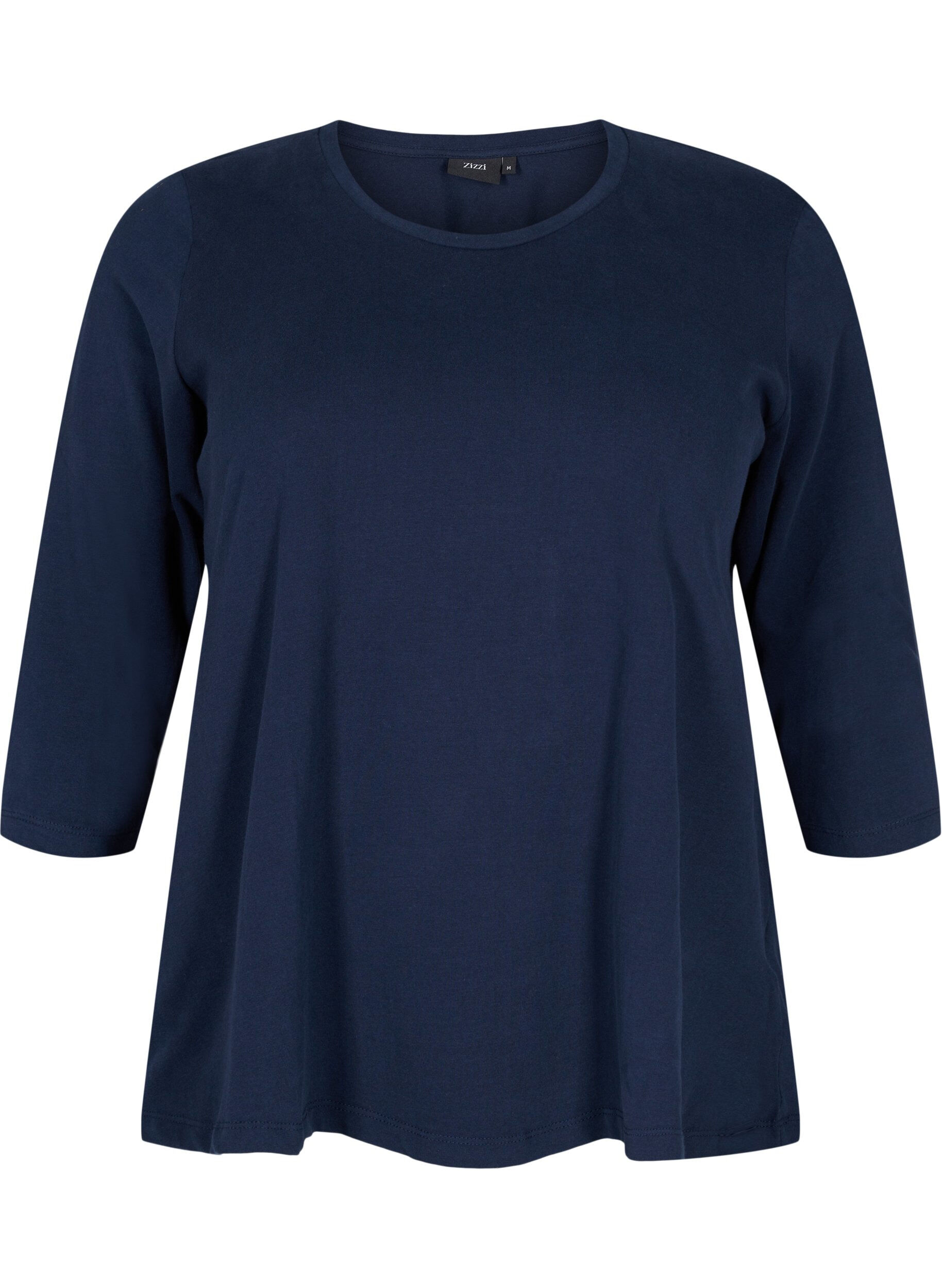 Zizzi Basic katoenen t-shirt met 3/4 mouwen, Blauw, Packshot image number 0