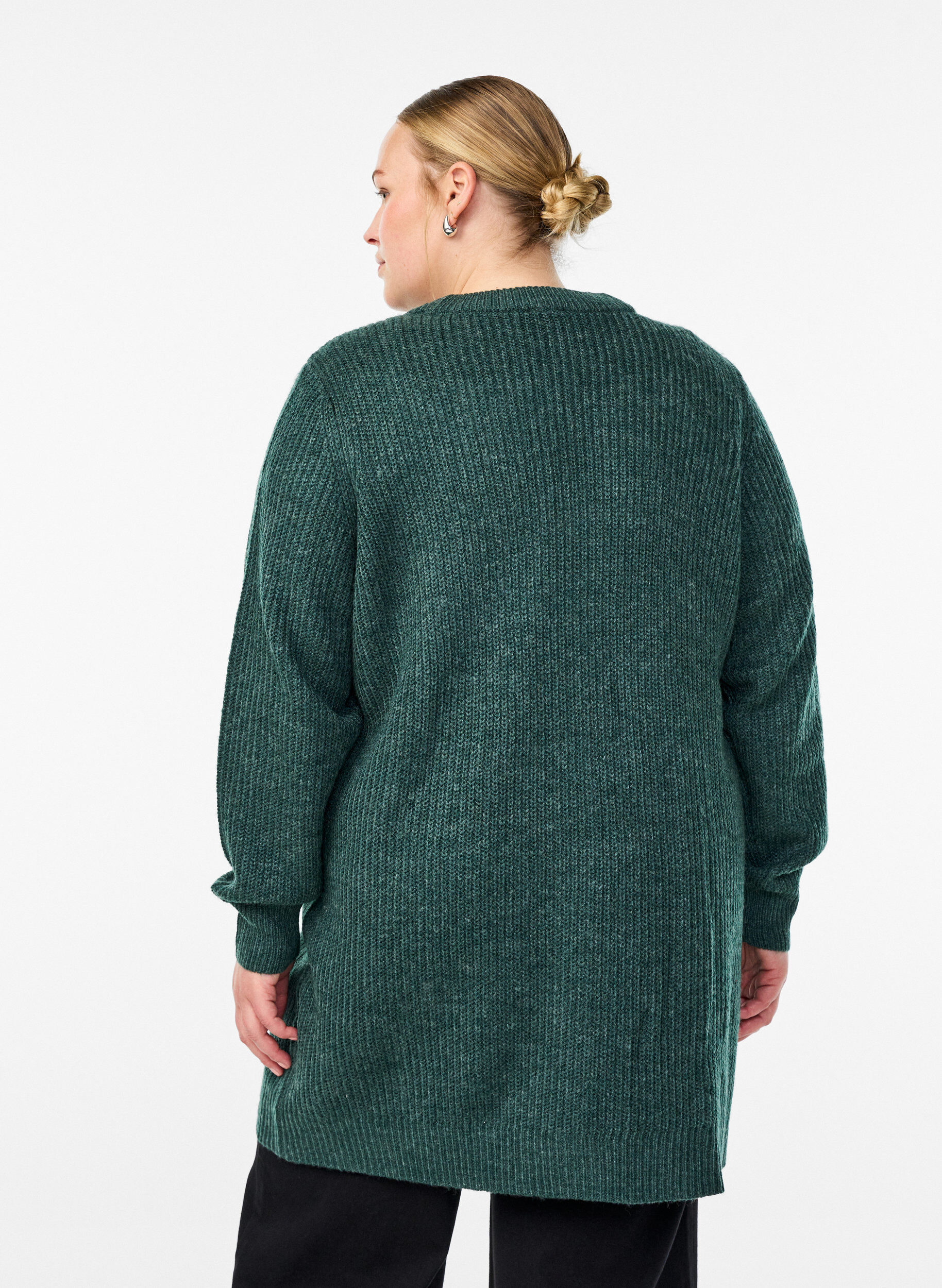 Zizzi FLASH - Lange ribgebreide vest met zakken, Groen, Model image number 2