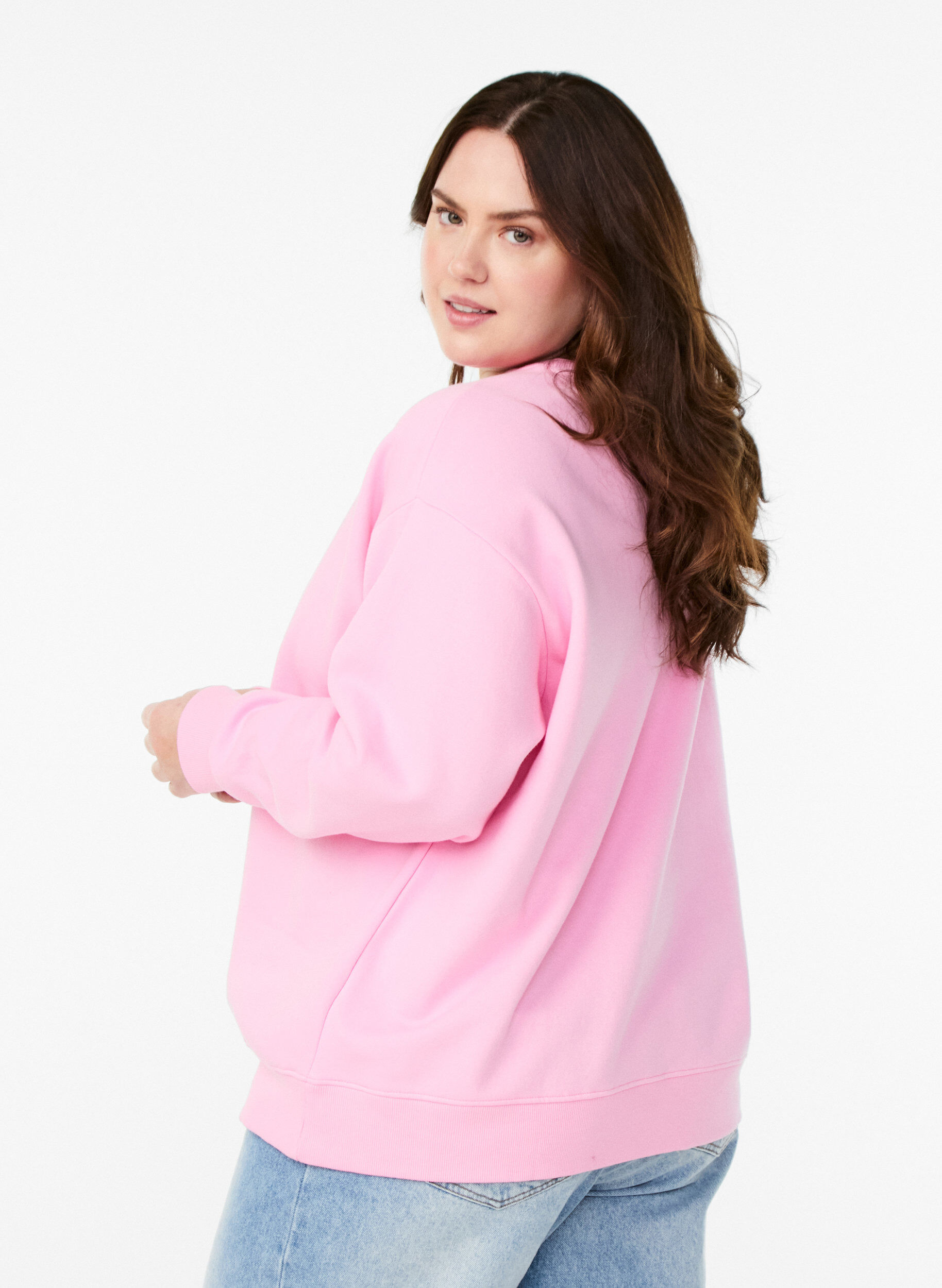 Zizzi Sweatshirt met tekstprint, Bubblegum, Model image number 1