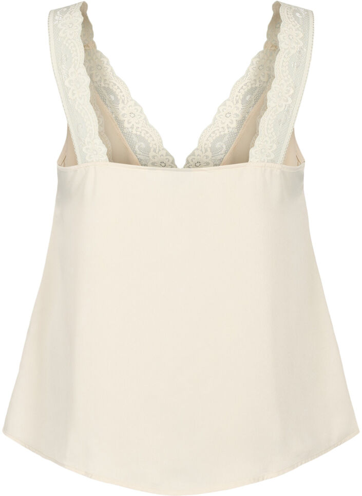 FLASH - Top met V-hals en kanten rand, Fog, Packshot image number 1