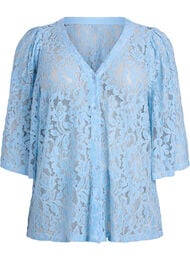Kanten blouse met korte mouwen en V-hals, Blauw