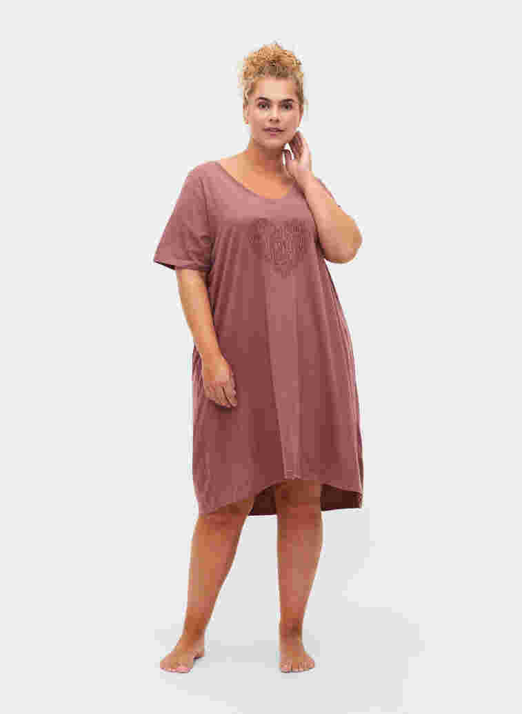 Katoenen nachthemd met print, Rose Brown w. Heart, Model
