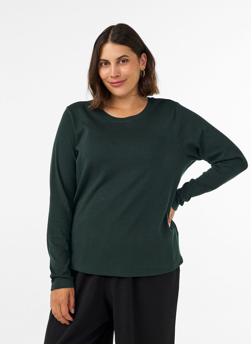 Basic T-shirt met lange mouwen en ronde hals, Groen, Model image number 0