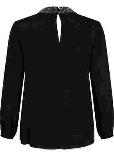 Viscose blouse met lange mouwen en parels, Black, Packshot image number 1