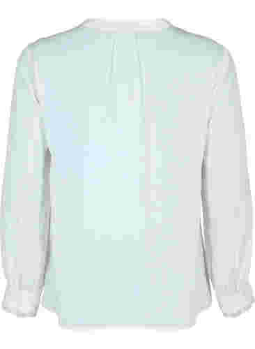 Blouse met lange mouwen en v-hals, Bright White, Packshot image number 1