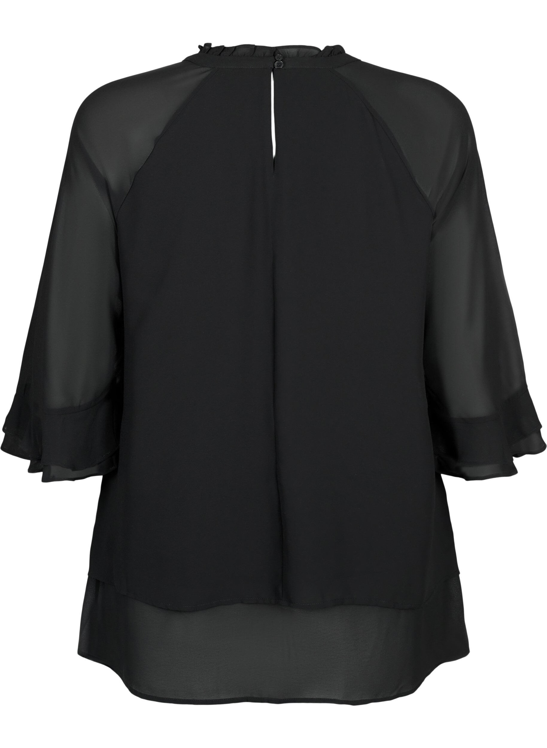 Zizzi Blouse met asymmetrische onderkant en 3/4 mouwen, Black, Packshot image number 1