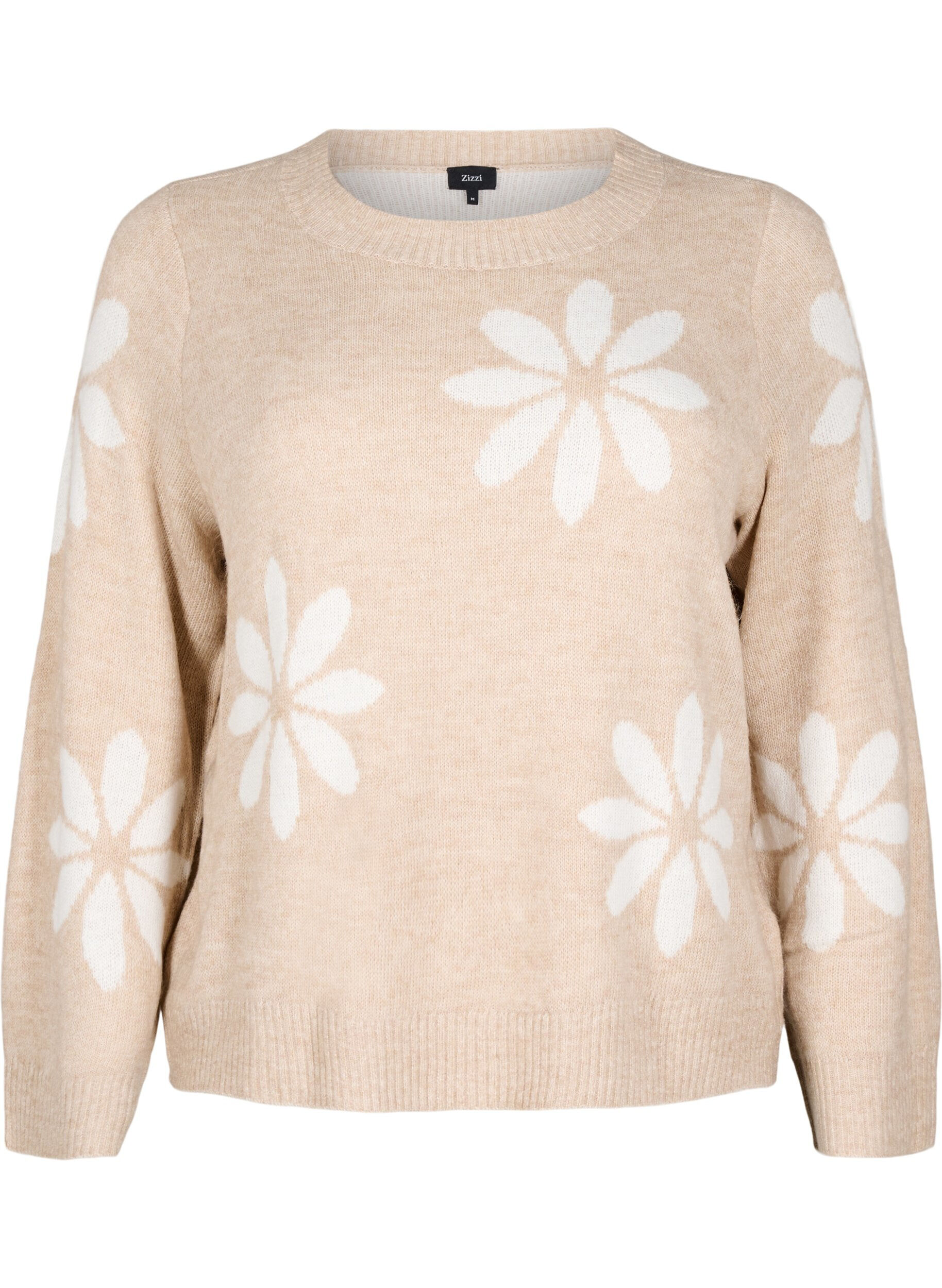 Zizzi Gebreide blouse met bloemen, Simply Taupe Comb, Packshot image number 0