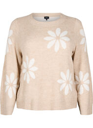 Gebreide blouse met bloemen, Simply Taupe Comb