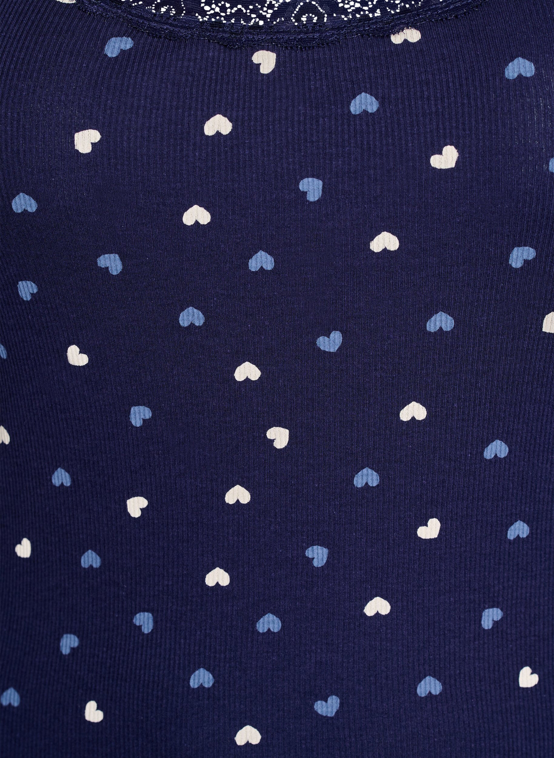 Zizzi Top met print en kanten rand, Blauw, Packshot image number 2