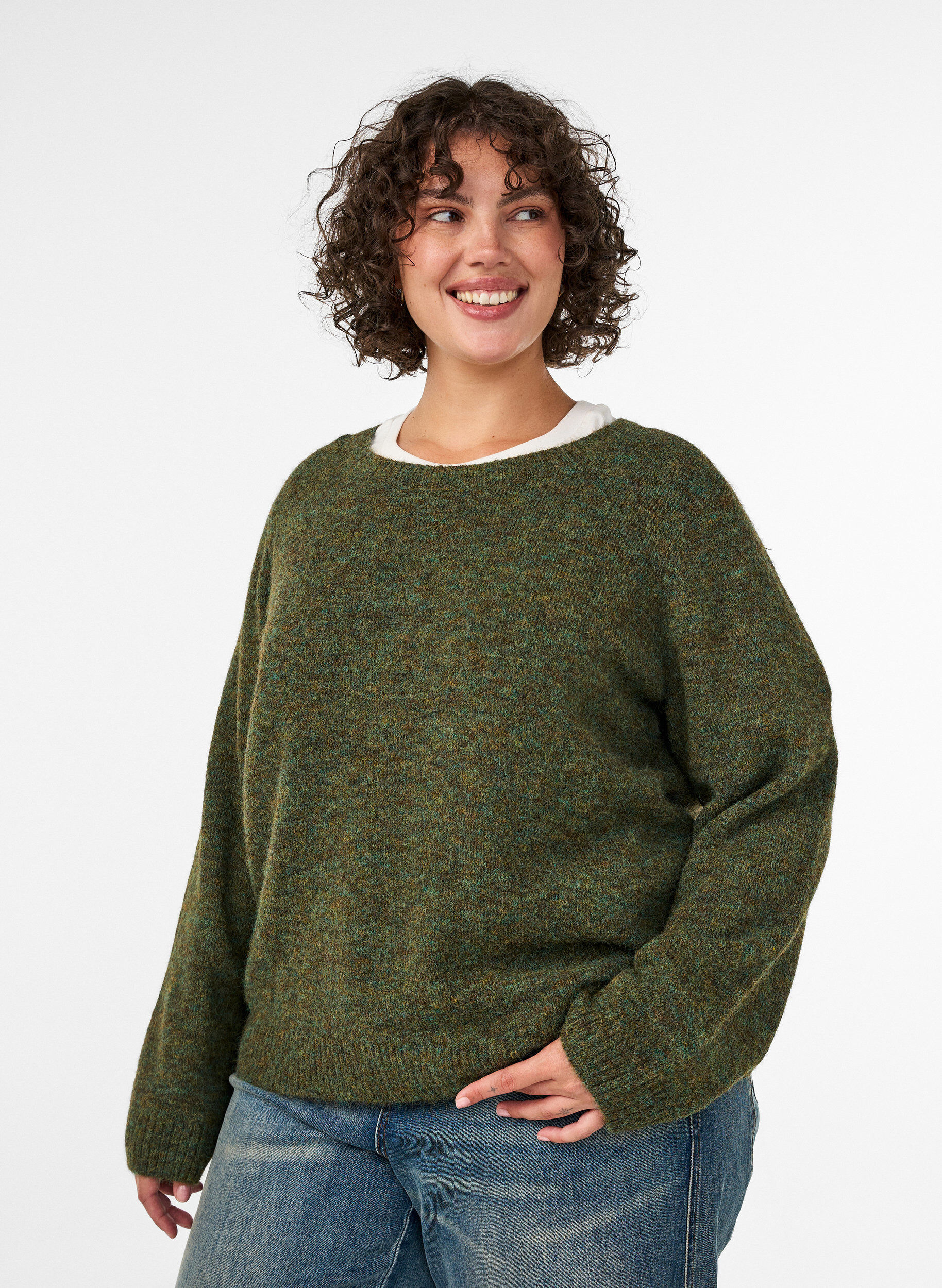 ZizziJumper met ronde hals en losse pasvorm, Groen, Model image number 0