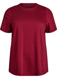 Basic katoenen T-shirt met ronde hals, Donker Bordeaux