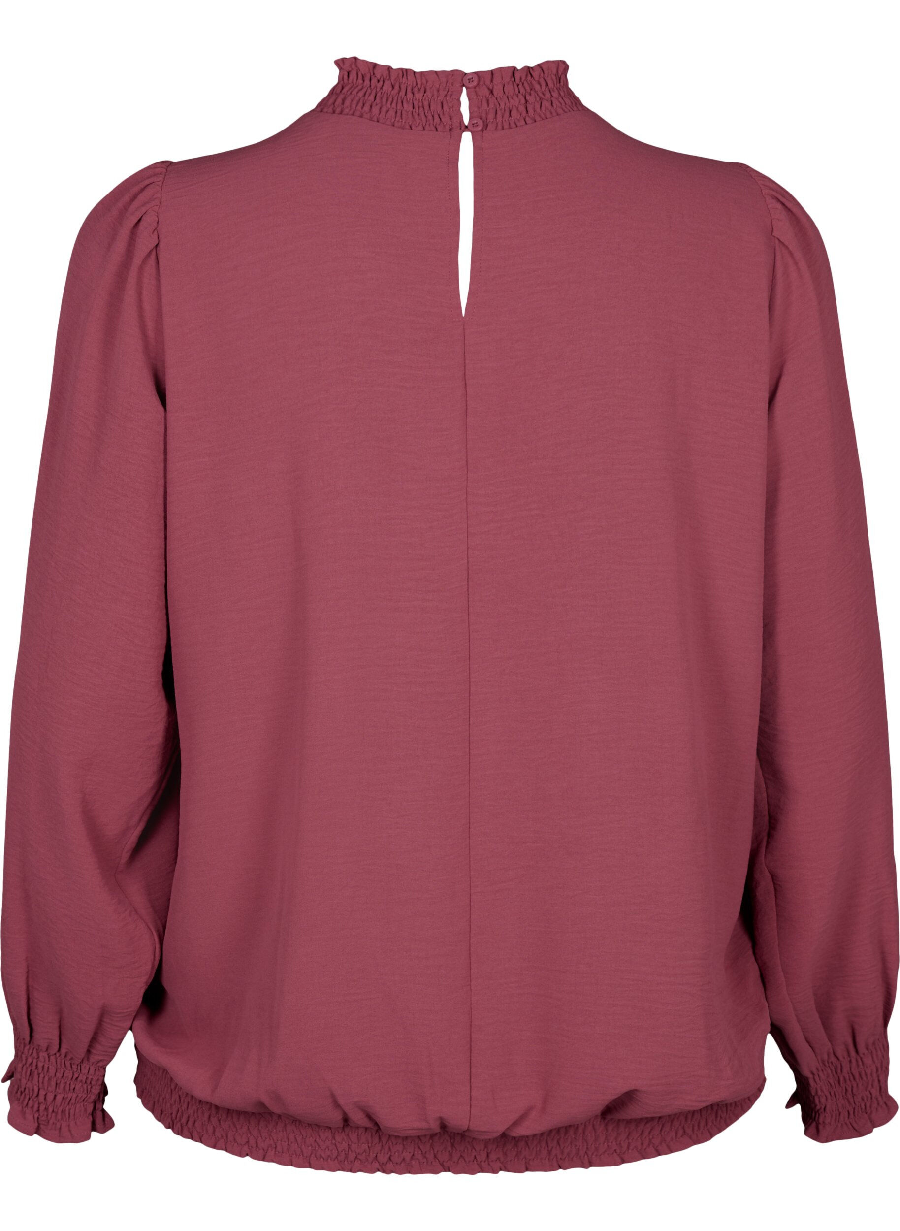 Zizzi Effen smok blouse met lange mouwen, Dry Rose, Packshot image number 1