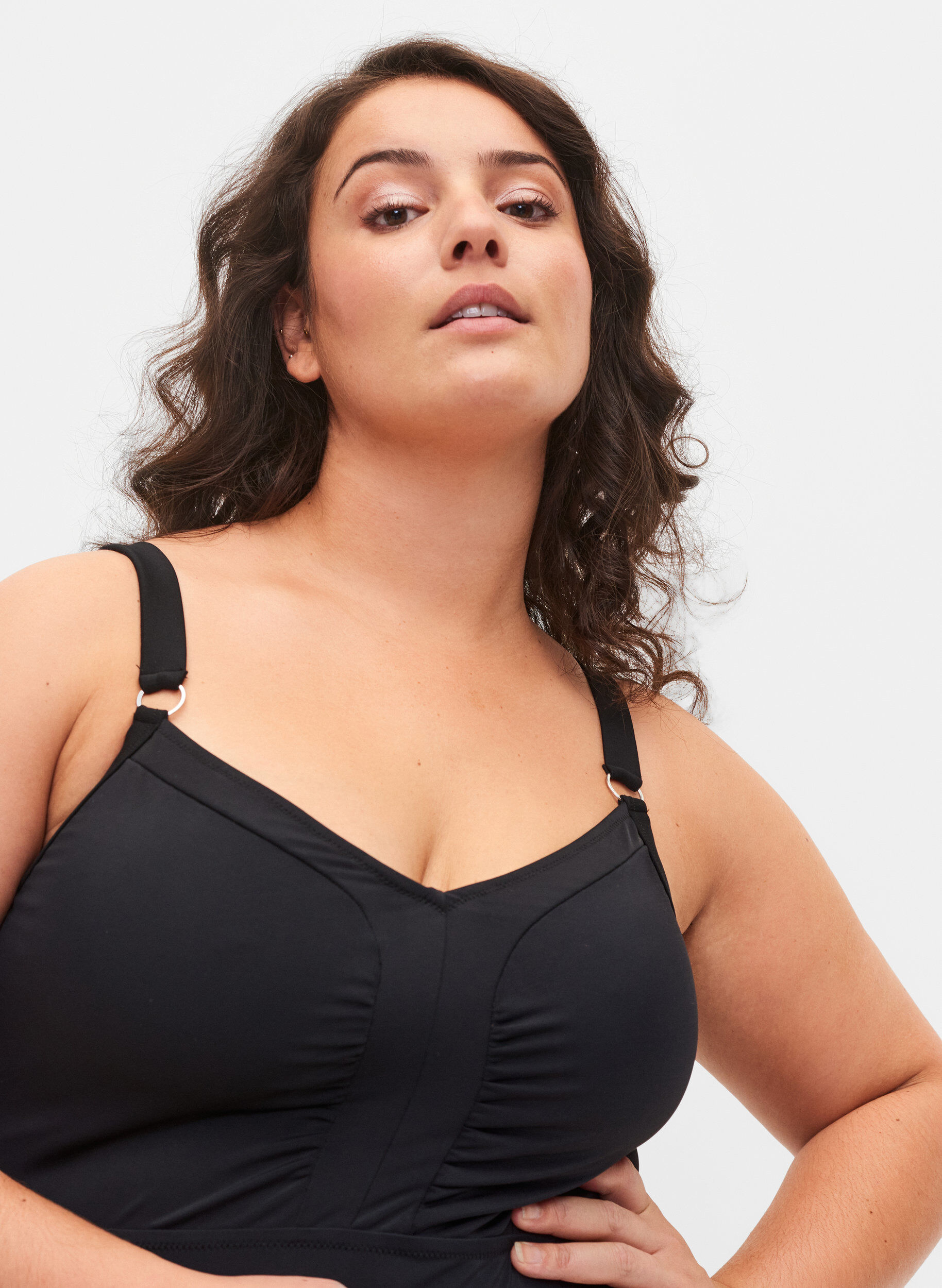 Zizzi Badpak met draperie&euml;n, Black, Model image number 2