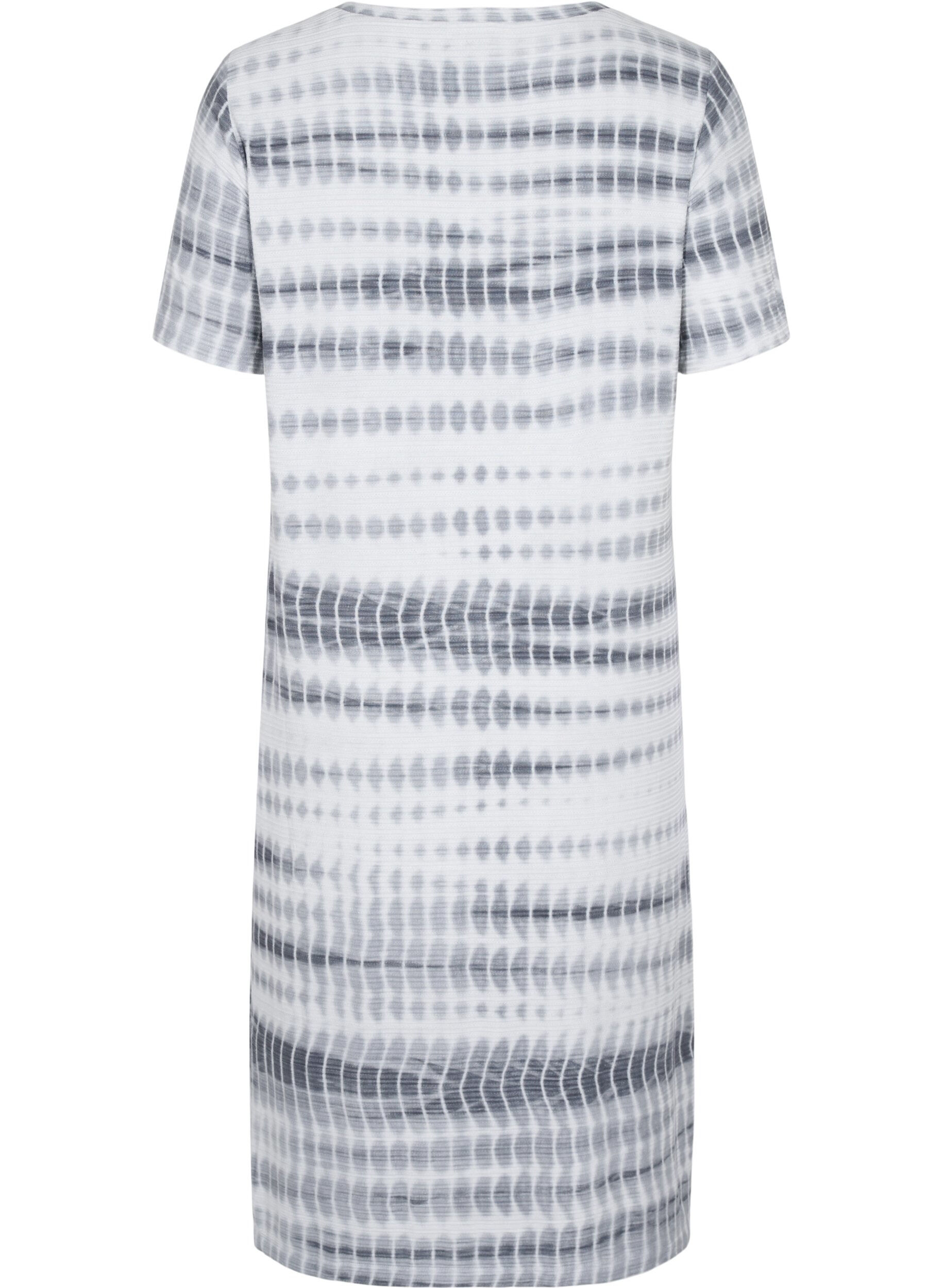 Zizzi Viscose jurk met korte mouwen en tie-dye print, White, Black Tie Dye, Packshot image number 1