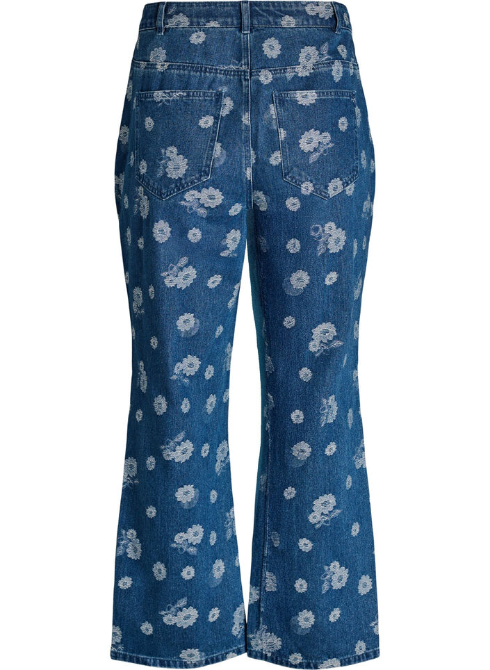 Gemma high-waist bloemen jeans, Blauw, Packshot image number 1