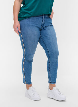 Cropped Sanna jeans met streep in de zijkant, Light blue denim, Model image number 3