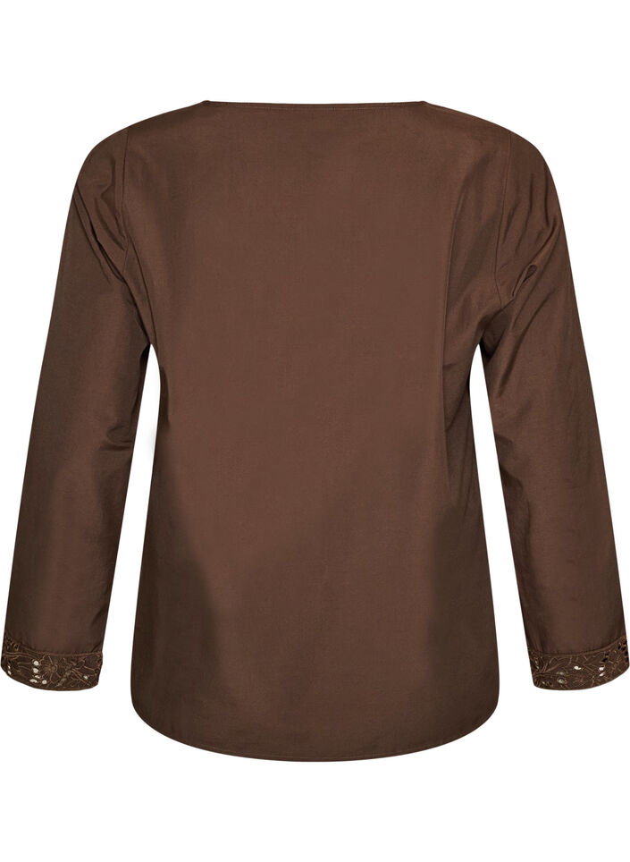 Blouse met broderie anglaise, Bruin, Packshot image number 1