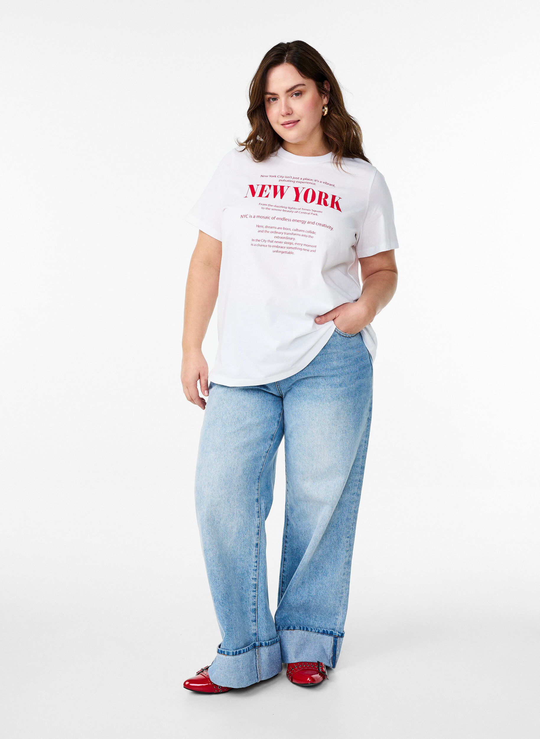 ZizziT-shirt met tekstprint en ronde hals, Wit, Model image number 1
