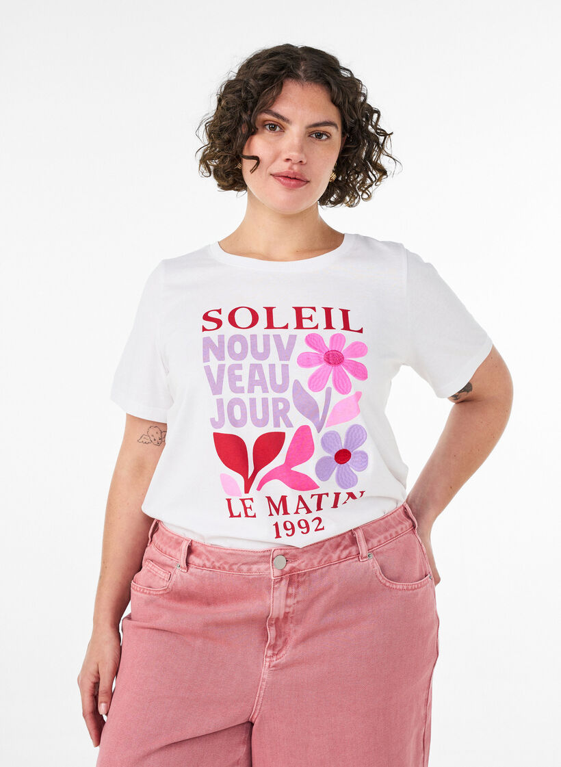 Katoenen T-shirt met print, Wit, Model image number 0